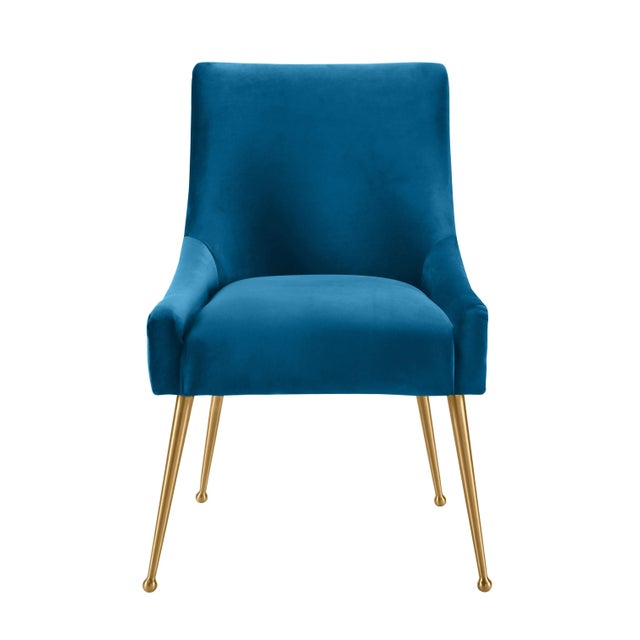Transitional Beatrix Pleated Navy Velvet Side Chair with Gold Legs For Sale - Image 3 of 9