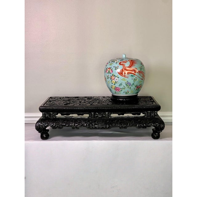 Chinese Black Lacquered Display Stand, Hardwood, Hand Carved, Rectangular, Early 20th C. For Sale - Image 16 of 18
