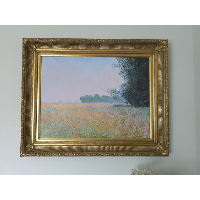 French Impressionist Art Oil Painting Red poppies Wheat Field Landscape Gilt Frame Shield Wheat wall art Artwork Nature...