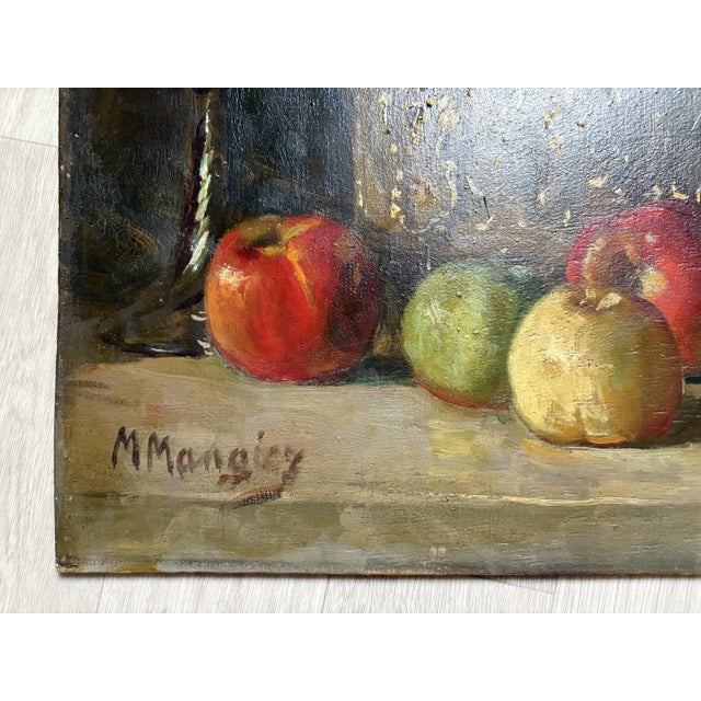Marius Mangier, Flowers & Apples Still Life, 1890s-1910s, Wood For Sale - Image 4 of 4
