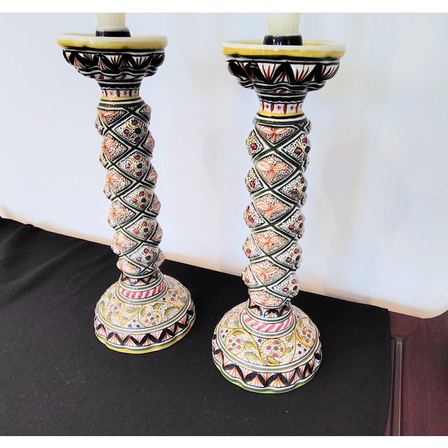 Mid-Century Modern Pair of Large Vintage Portuguese Estrela De Conimbriga 15th-Century Style Spiral Candlesticks For Sale - Image 3 of 7