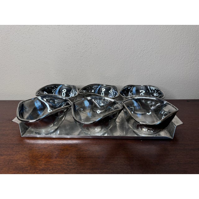 Mid-Century Modern Mid 20th Century Dorothy Thorpe Silver Rimmed Mid-Century Nut / Chip Bowls- Set of 6 For Sale - Image 3 of 7