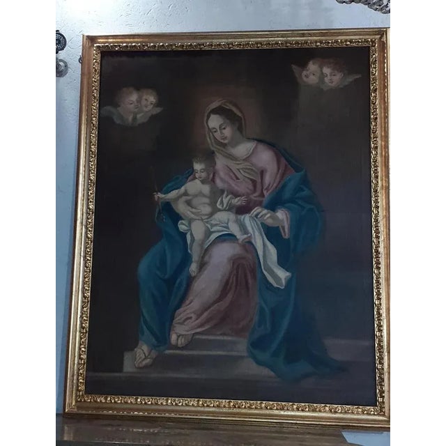 Oil painting on canvas depicting Madonna and Child, Italian school, beautiful quality, large size. The painting bears the...