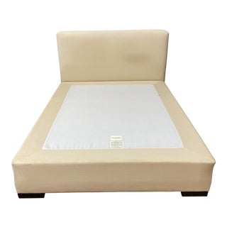 Queen Size William Sonoma Robertson Upholstered Bed Frame in Ivory Linen For Sale