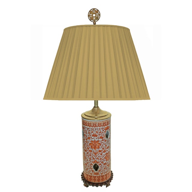 Early 20th Century Chinese Hat Stand Table Lamp Bat Decor Iron Red Enamel Good Fortune Circa Republic Period For Sale - Image 5 of 9