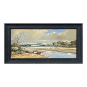 Frank Fitzsimons, Ireland Seascape Landscape with Boats & Figures by Contemporary Irish Artist, 1985 Circa