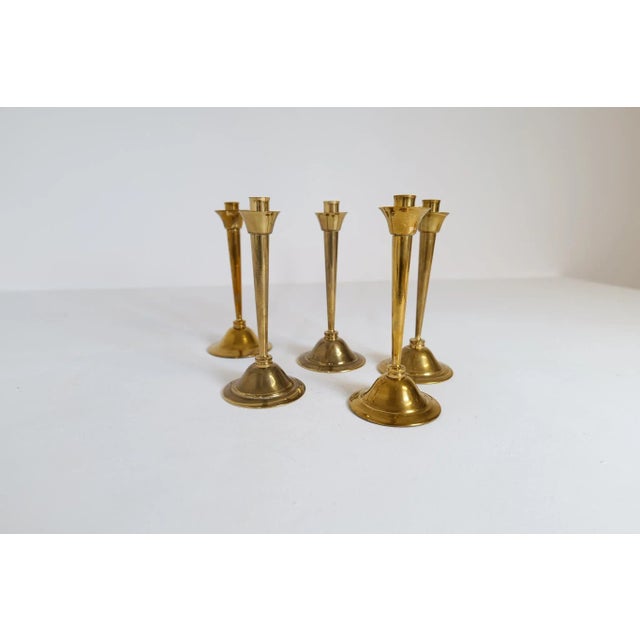 1950s Mid-Century Swedish Candlesticks in Brass by Lars Holmström, Set of 5 For Sale - Image 5 of 14