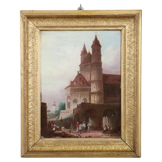 Worms Cathedral, Oil Painting on Board, 19th Century, Framed For Sale - Image 12 of 12