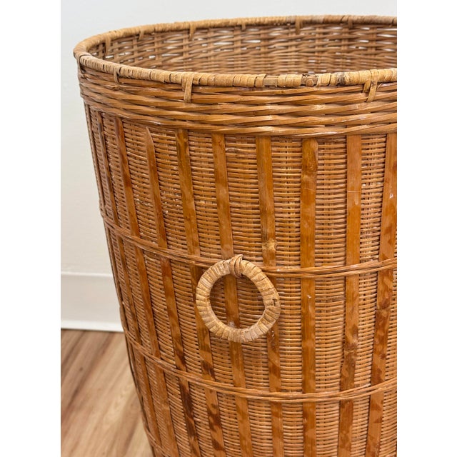 Vintage Tall Woven Split Reed Basket For Sale - Image 9 of 10