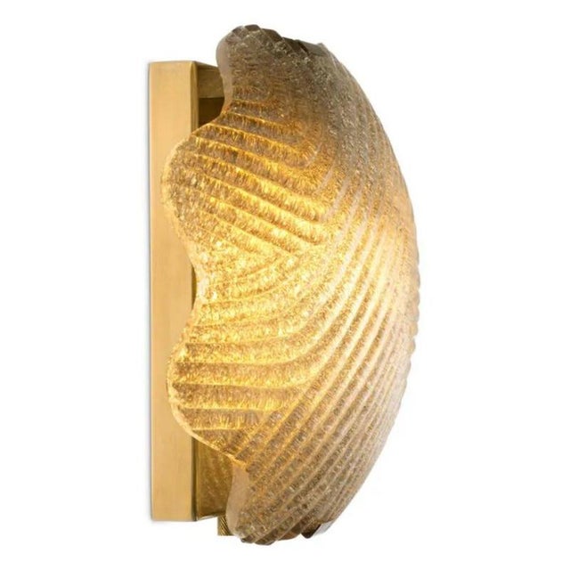 2000 - 2009 Vintage Wall Lamps in Brass and Textured Glass, Set of 2 For Sale - Image 5 of 8