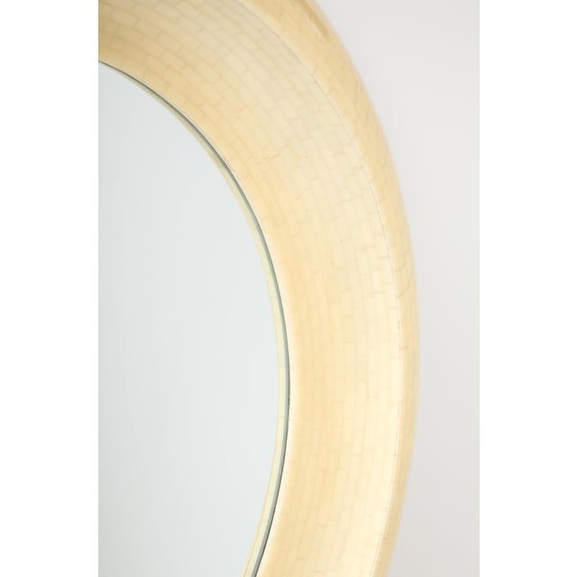 Karl Springer Karl Springer Style Tesselated Bone and Bronze Round Wall Mirror For Sale - Image 4 of 12