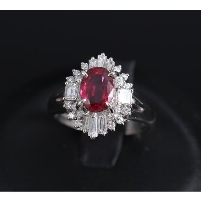 Metal Late 20th Century Gia Certified Ruby & 0.54ct Diamond Platinum Ring, Size 4.75 For Sale - Image 7 of 18