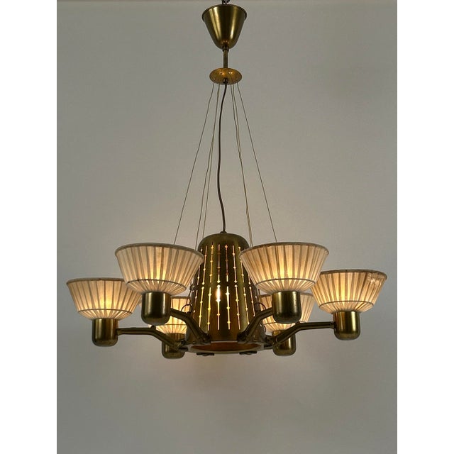 Metal Mid-Century Modern Six-Armed Chandelier from Hans Bergström, Sweden, 1950s For Sale - Image 7 of 18