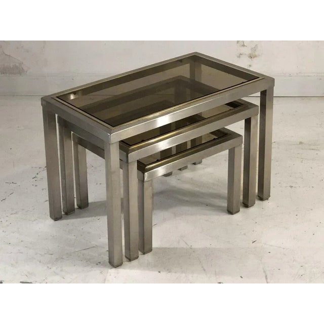 Metal Gigogne Nesting Tables by Guy Lefevre for Maison Jansen, 1970s, Set of 3 For Sale - Image 7 of 7