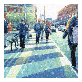 Another Story - Original Textured Impasto Contemporary City Life Pointillist Acrylic Painting For Sale
