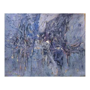 Shimon Avny, Abstract Expressionist Landscape Israeli Modernist Oil Painting, Moody Blue