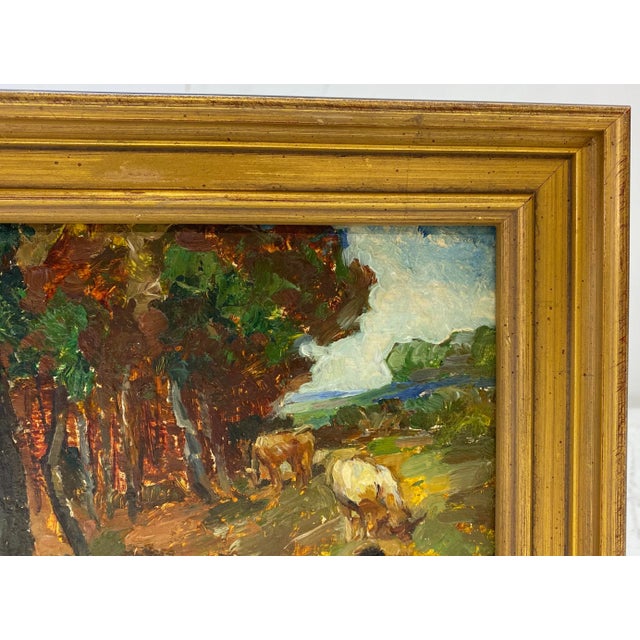Impressionist Late 19th to Early 20th Century European Landscape W/ Cattle Oil Painting For Sale - Image 3 of 8