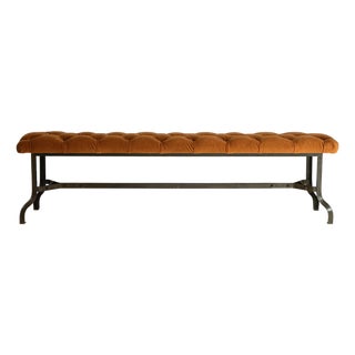 20th Century French Iron Bench With Upholstered Seat For Sale