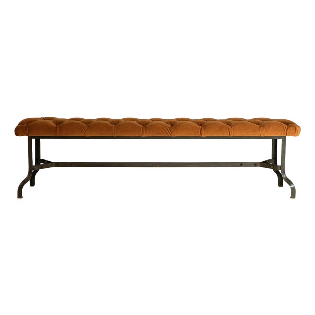 20th Century French Iron Bench With Upholstered Seat For Sale