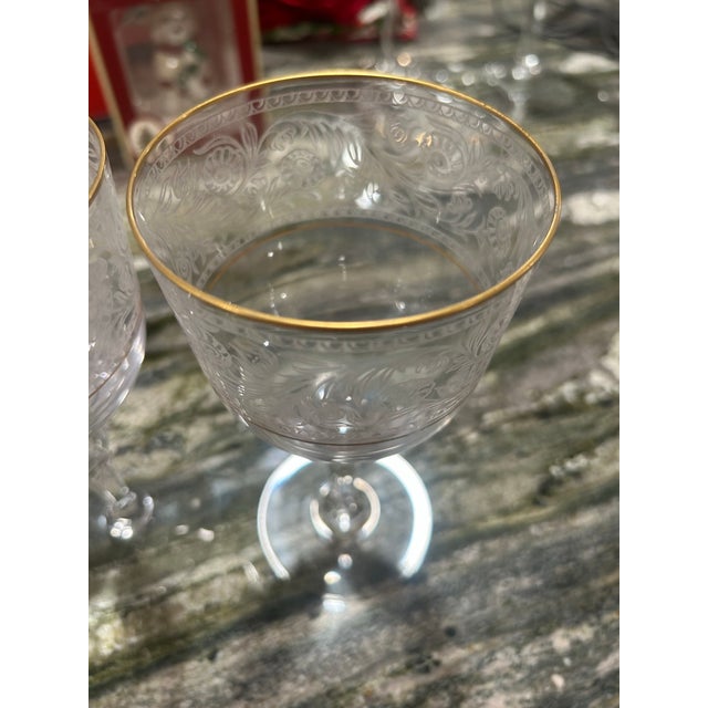 1970s 1970s Pair of Fostoria Etched Glasses With 24k Gold Trim at Rim! For Sale - Image 5 of 6