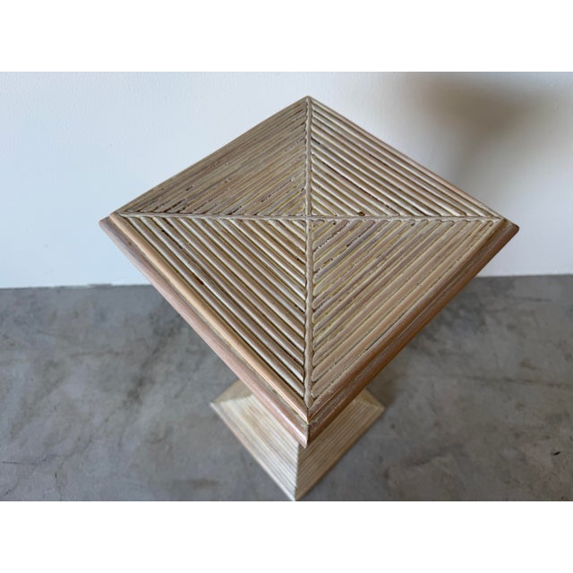 Wood 1980s Vintage Pencil Reed Rattan Pedestal Plant Stand – Coastal Organic Style For Sale - Image 7 of 11