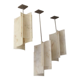 Large Geometric Alabaster Triple Pendant Light Installation - Set of 3 For Sale