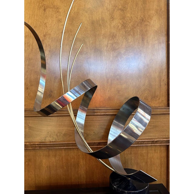 Metal Kinetic Metal Sculpture on Marble Base by C. Jere For Sale - Image 7 of 12