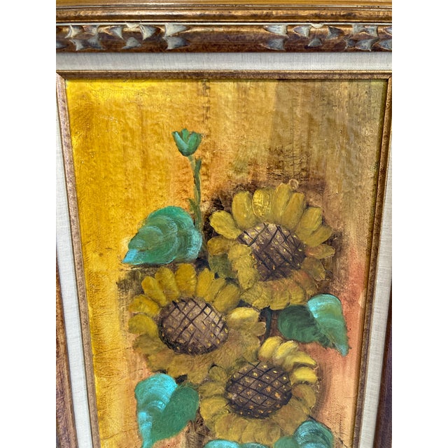 Very nicely framed original oil painting of sunflowers. Very pretty and signed by the artist.