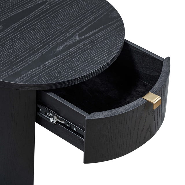 Wood Marlow Black Wood Round Nightstand For Sale - Image 7 of 9
