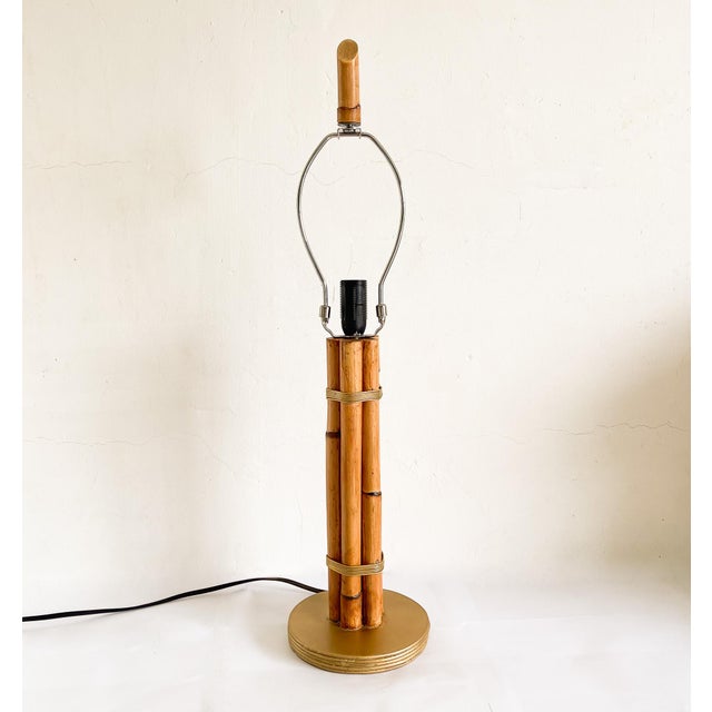 Wood Rattan & Brass Table Lamp Mid-Century Modern Style For Sale - Image 7 of 8