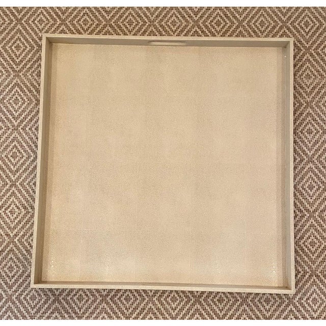 Made Goods XL Emery Tray in Off-White Faux Shagreen. A perfect tray to use as a hard surface on an ottoman for serving or...