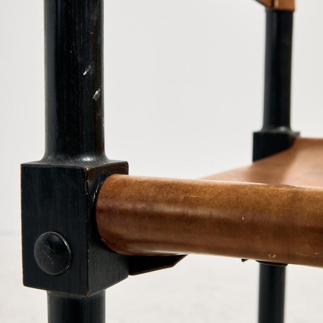 Black Brutalist Beech and Leather Chairs, 1970s, Set of 4 For Sale - Image 8 of 17