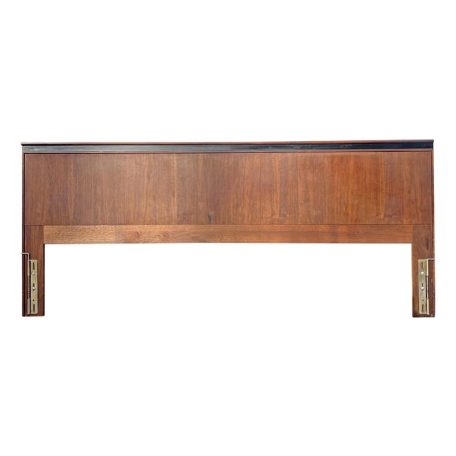 Mid Century Modern Vintage Low King Headboard Walnut With Black Accent For Sale