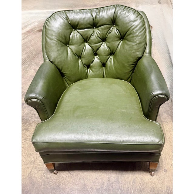 Olive Green Leather Tufted Club Chair For Sale - Image 10 of 12
