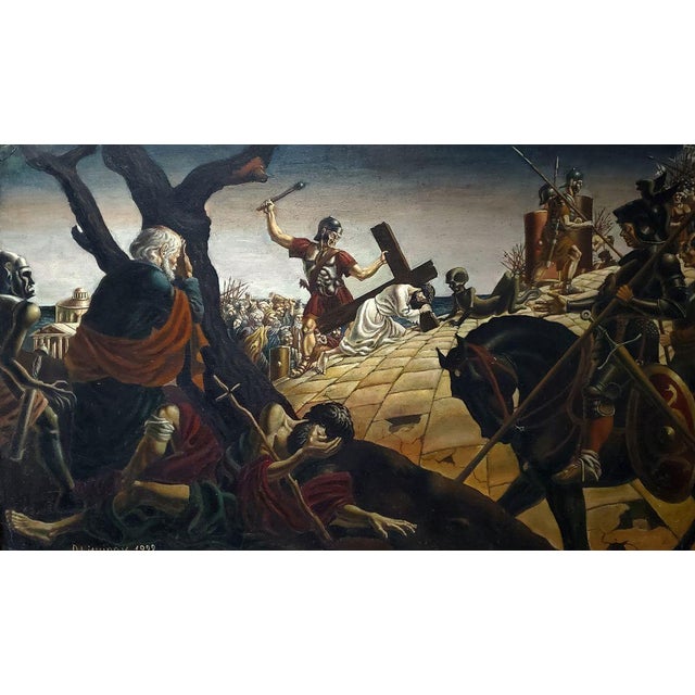 1990s Oil Painting Carrying the Cross Daniil Litvinov For Sale