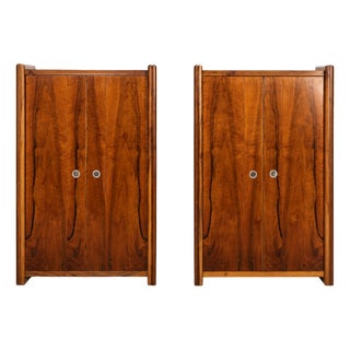 Tall Italian Sideboards in Walnut Veneer, 1980, Set of 2 For Sale