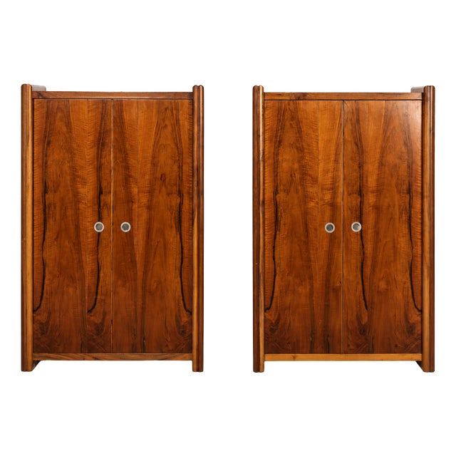 Tall Italian Sideboards in Walnut Veneer, 1980, Set of 2 For Sale