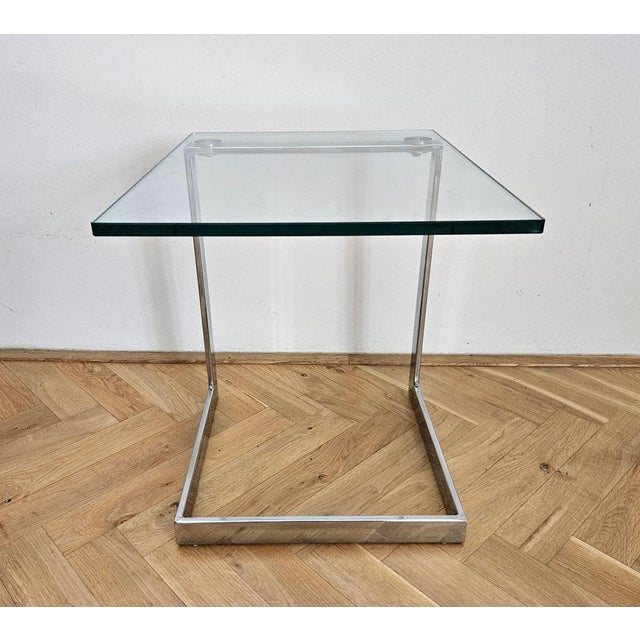 Mid-Century Cantilevered Glass & Chrome Side Coffee Table Gebra, 1980s For Sale - Image 12 of 17