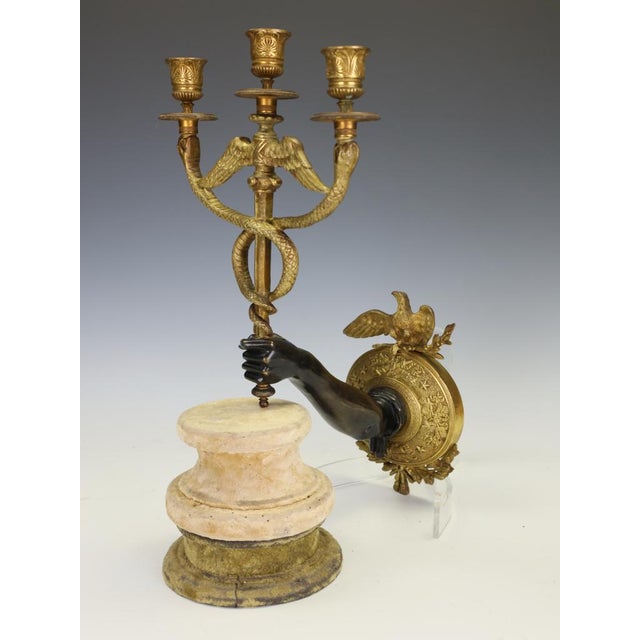 French Empire Ormolu and Bronze Three-Light Wall Sconce with Caduceus Arm, 1880 For Sale - Image 12 of 16