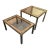 A Pair of Hollywood Regency Gold Brass and Wicker Side Tables in the Milo Baughman Style. C. 1970s For Sale