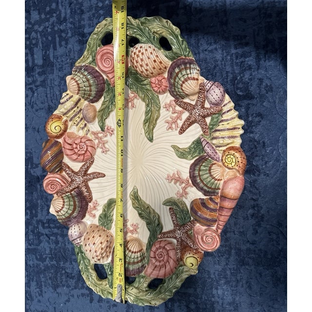 1990s Vintage Mid-Century Modern Fitz & Floyd Oceana Seashell. Large Serving Platter For Sale - Image 5 of 5