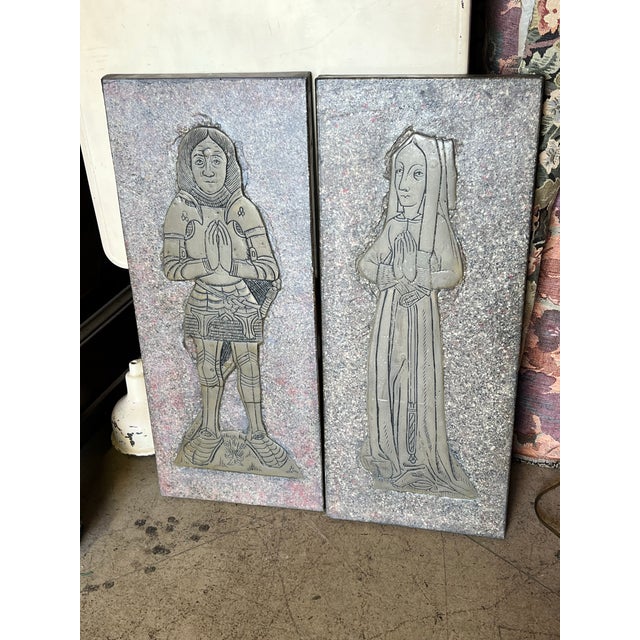 1970s Vintage 15th-Century Style Medieval Monumental Brass Rubbing Plaque of a Noble Lady Wall Art For Sale - Image 5 of 5