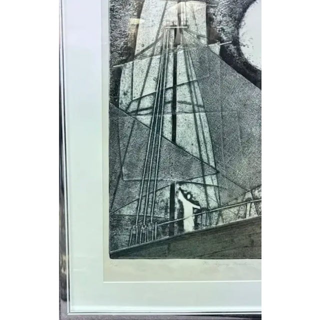 Mid-Century Modern Mid Century - Mikulas Kravjansky "The Flying Dutchman" Mixed Media Abstract Etching, 1981. - Signed, Numbered, Titled, Framed - Nautical, Maritime For Sale - Image 3 of 9
