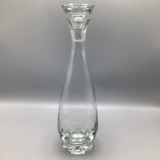 1980s Hand Blown Bubble Bottom Ground Top Crystal Decanter With Stopper For Sale - Image 5 of 13