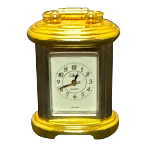 VTG Moulin LTD Miniature Brass Carriage Clock Gold Tone Japan Movt Quartz Mantel