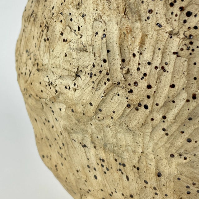 Brown Beehive Like Organic Shaped Signed Pottery Vase, 1980 For Sale - Image 8 of 13