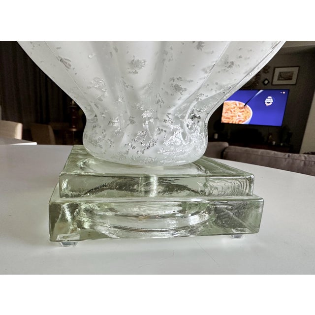 White Pair Murano White and Silver Inclusions Glass Table Lamps For Sale - Image 8 of 16
