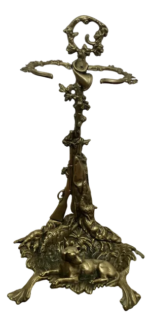 French Chasse Hunting Theme Stick Stand in Brass, 1890s