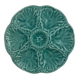 1940s French Gien Turquoise Majolica Oyster Plate For Sale