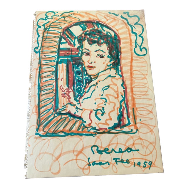 1959 Dimitrie Berea Portrait of Joan Fee Created With Magic Markers For Sale
